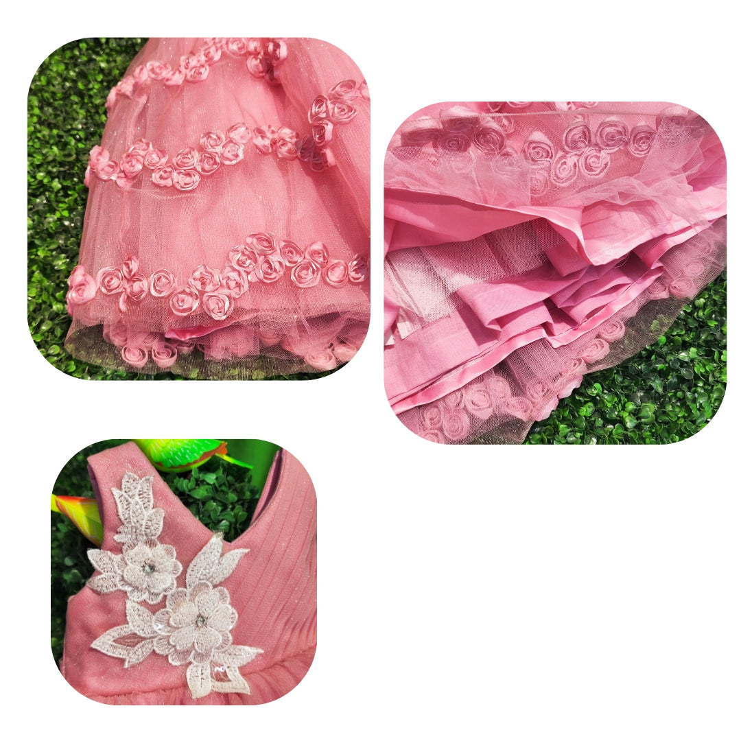 Pink Floral print Long Frock