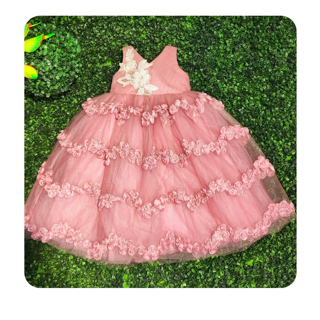 Pink Floral print Long Frock