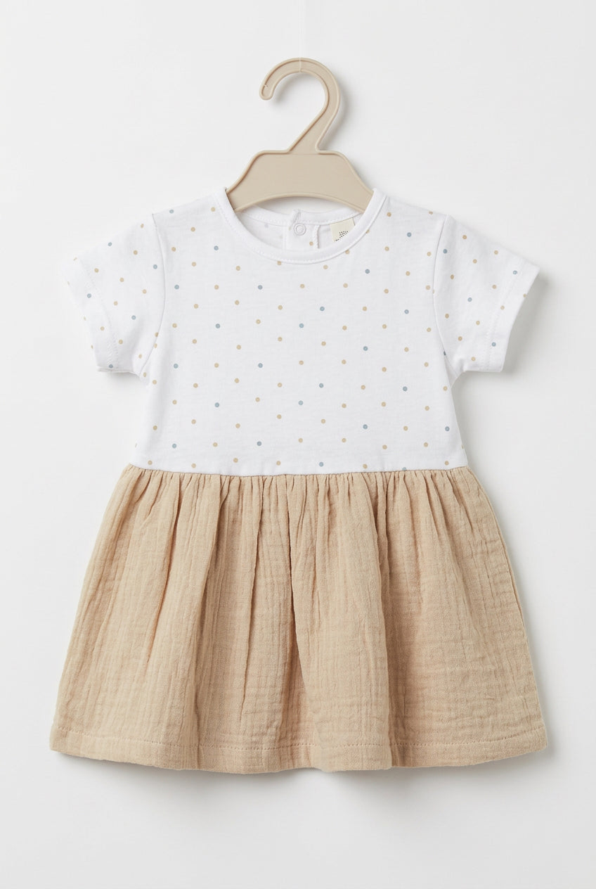 Apple house frock Baby Girl Beige Pinafore Dress with Cute Bunny
