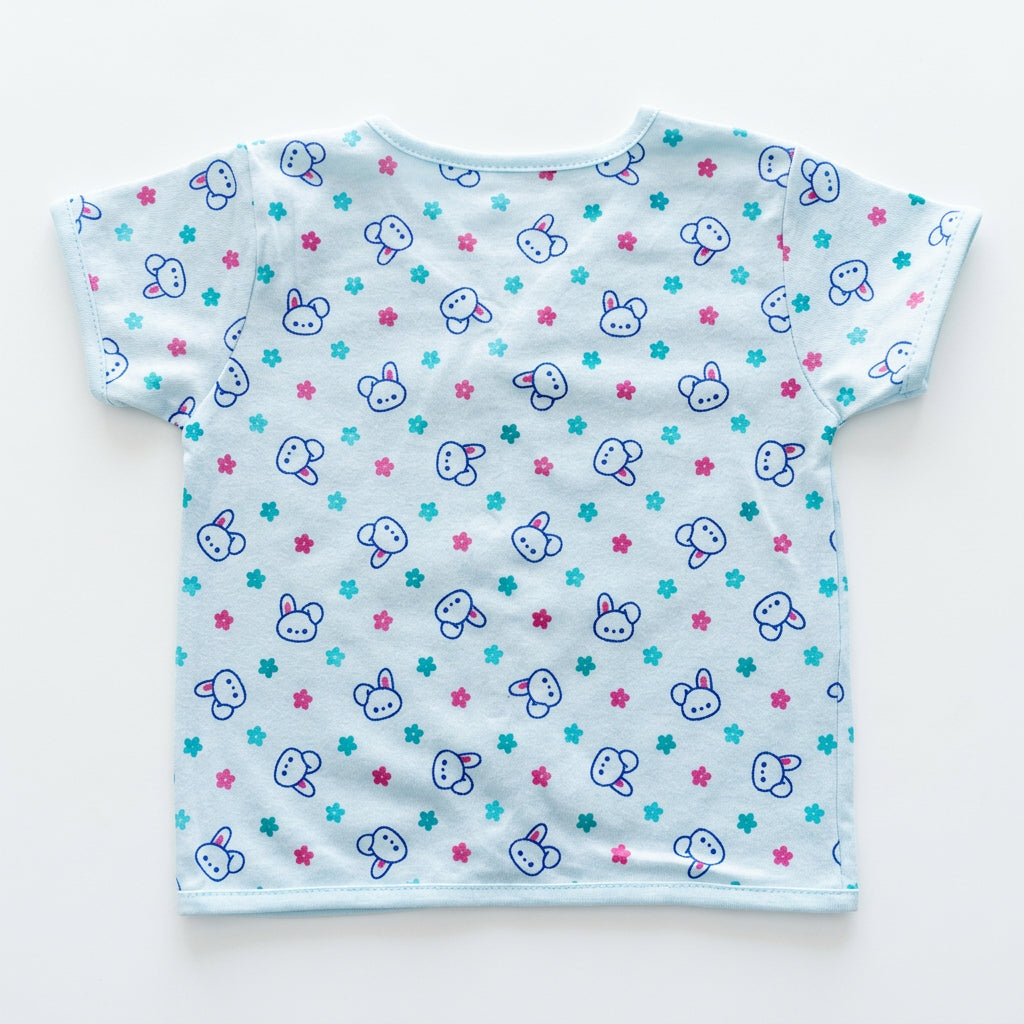 Jabla Baby Blue Cotton Front-Open Printed Baby Shirt – Bunny & Floral Design
