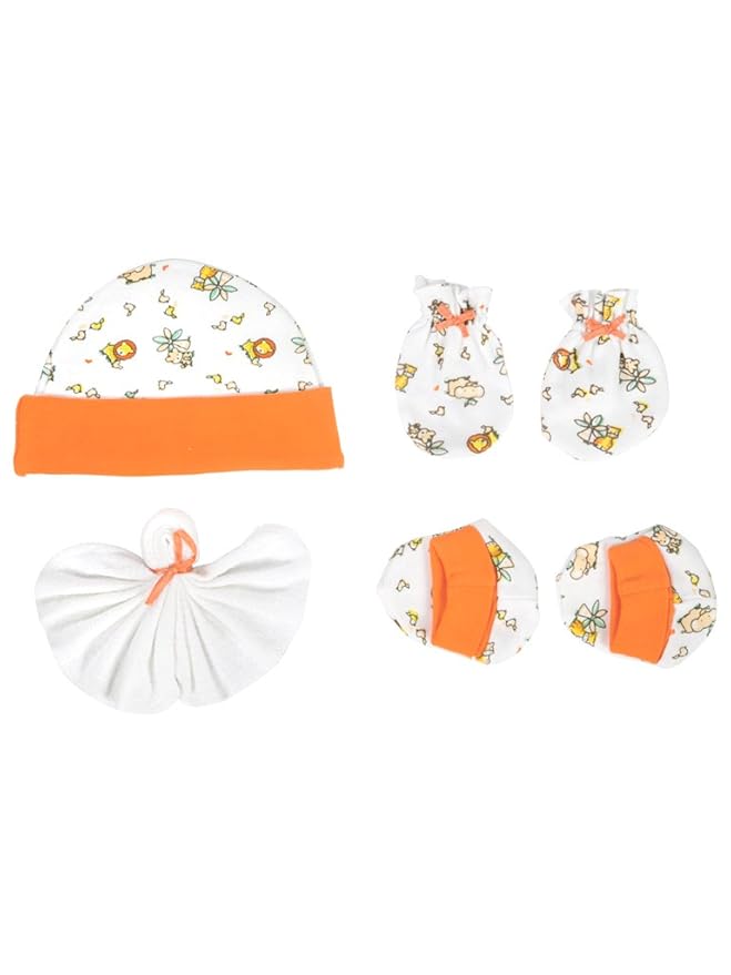 Mee Mee New Born Baby Gift Set | Soft Cotton Clothing Essentials for Infants/Baby Girls, Boys | (5 Pieces, Orange)| Ideal Gift for New Born Baby