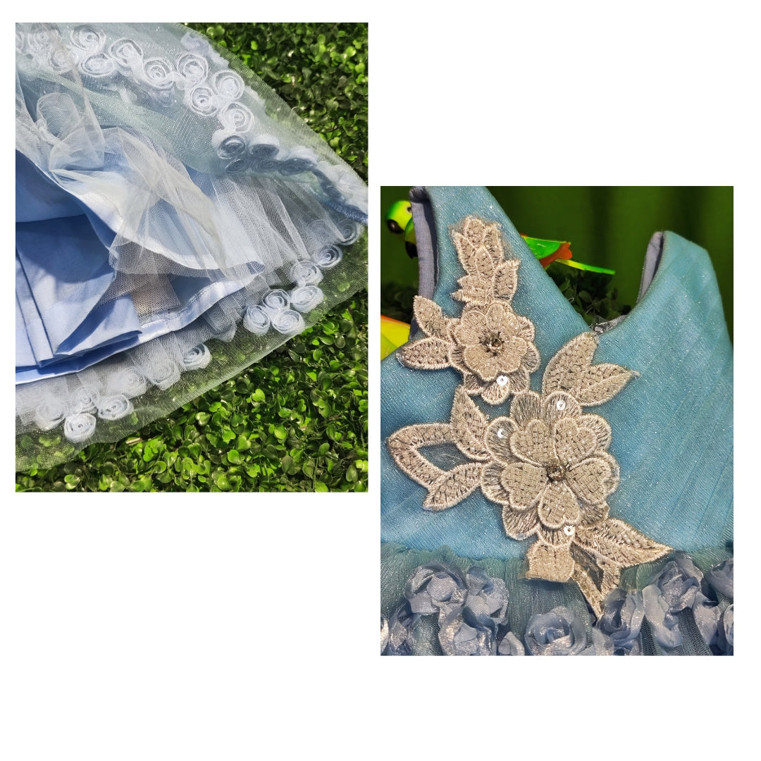 Sky Blue Floral print Long Frock