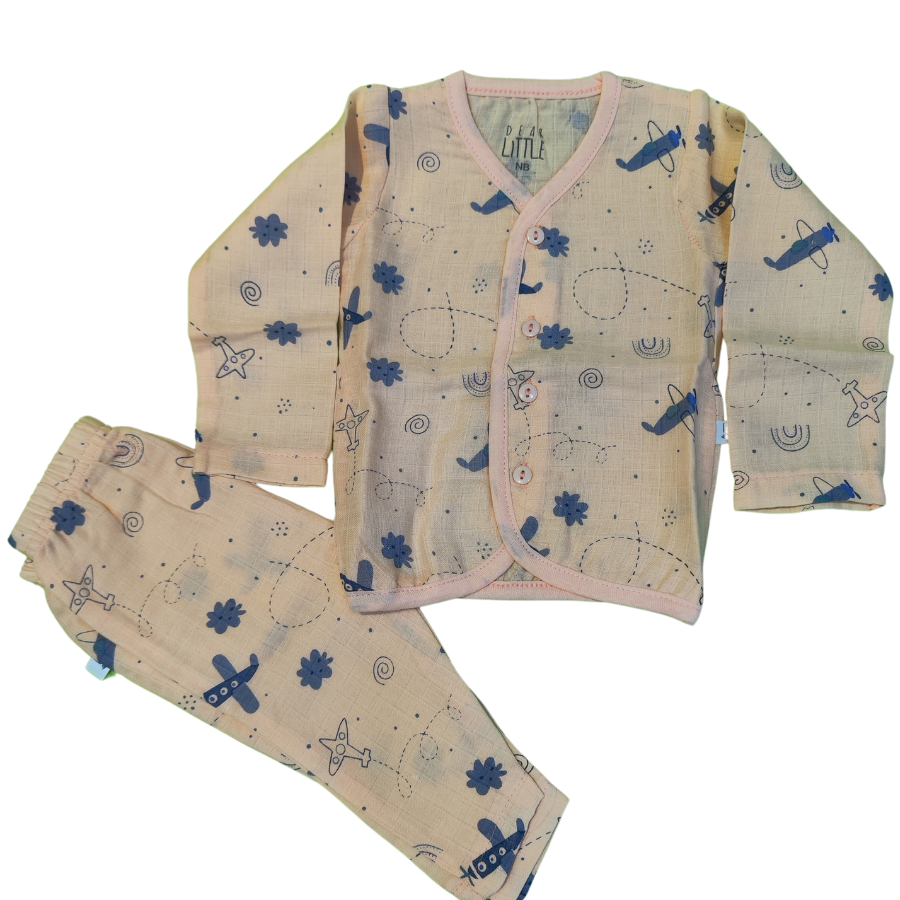 Muslin - Full sleeve vest & pant Orange Aeroplane