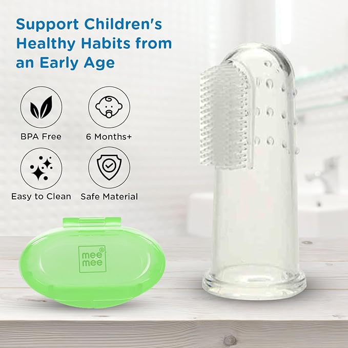 Mee Mee Silicone Baby Finger Toothbrush With Carry Case | Great For Massaging & Cleaning Gums | BPA-Free, Travel-Friendly Oral Care