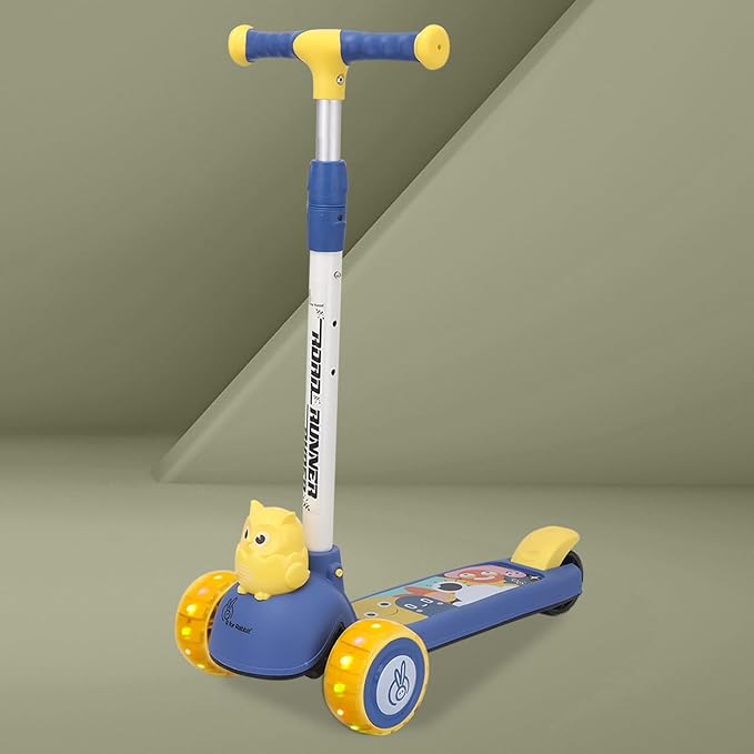 R for Rabbit Road Runner Ryder Kids Scooter, 3 Level Adjustable Height Wide Deck & PU LED Wheels Kick Scooter with Brake for 3+ Years Kids, Weight Capacity Upto 50kgs