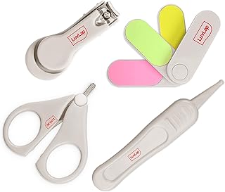 LuvLap Baby 4in1 Nail Grooming Set, Scissor, Clipper, Tweezer & Filer, Baby Grooming Kit, Baby Nail Scissor, Grooming Kit for New Born Baby, Baby Nail Cutter, New Born Grooming Kit, 4pcs, White, 0m+
