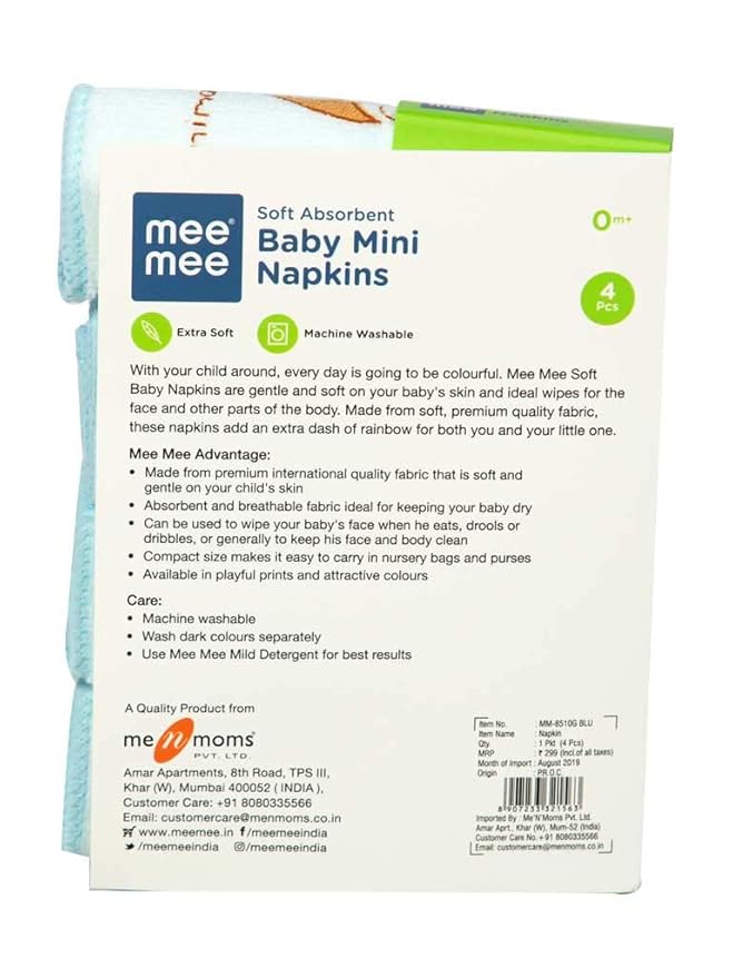 Mee Mee Soft Mini Baby Napkins (Soft Absorbant, Blue)