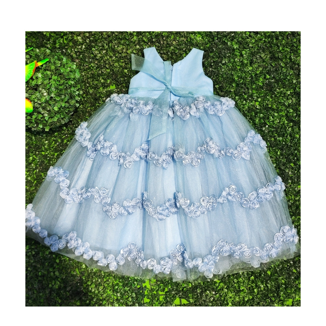 Sky Blue Floral print Long Frock