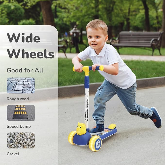 R for Rabbit Road Runner Ryder Kids Scooter, 3 Level Adjustable Height Wide Deck & PU LED Wheels Kick Scooter with Brake for 3+ Years Kids, Weight Capacity Upto 50kgs