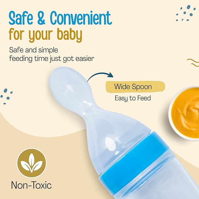 LuvLap Feeding Spoon with Squeezy Food Grade Silicone Feeder Bottle, for Infant Baby, 90ml, BPA Free
