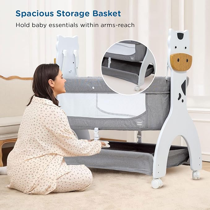Mee Mee 2 in 1 Manual Swing Wooden Cradle Convertible Cot Bassinet for Newborn Baby with Mosquito Net & Mattress Pad, with Wheel Lock for Kids 0-18 Month Infants| Carries up to 15kgs (Grey)
