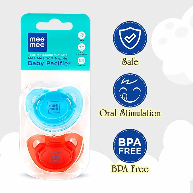 Mee Mee Baby Pacifier Ultra Light Soft Silicone Nipple| BPA Free | Oral stimulatory | Teether | Pack of 2 | 0-6