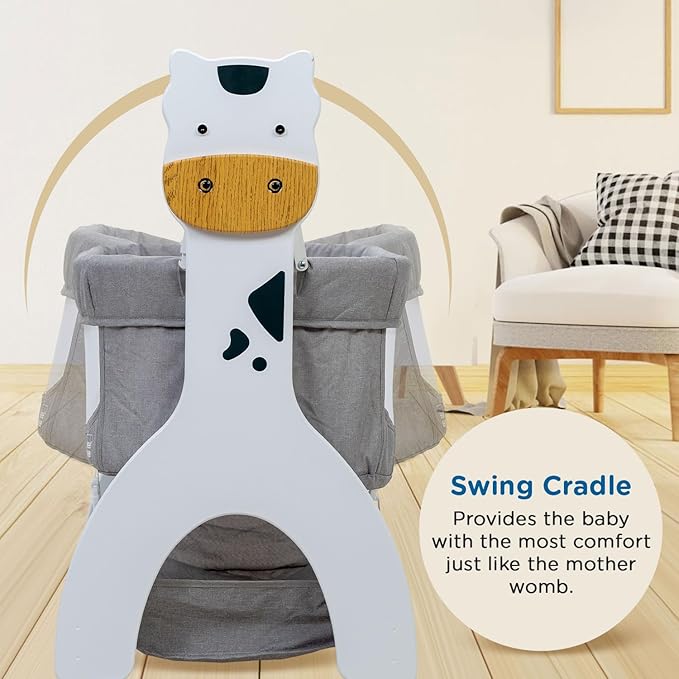 Mee Mee 2 in 1 Manual Swing Wooden Cradle Convertible Cot Bassinet for Newborn Baby with Mosquito Net & Mattress Pad, with Wheel Lock for Kids 0-18 Month Infants| Carries up to 15kgs (Grey)