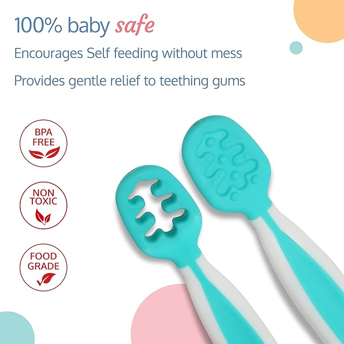 LuvLap Yum Yum Weaning Pre-Spoon, Bpa Free Silicone Self Feeding Baby Spoon