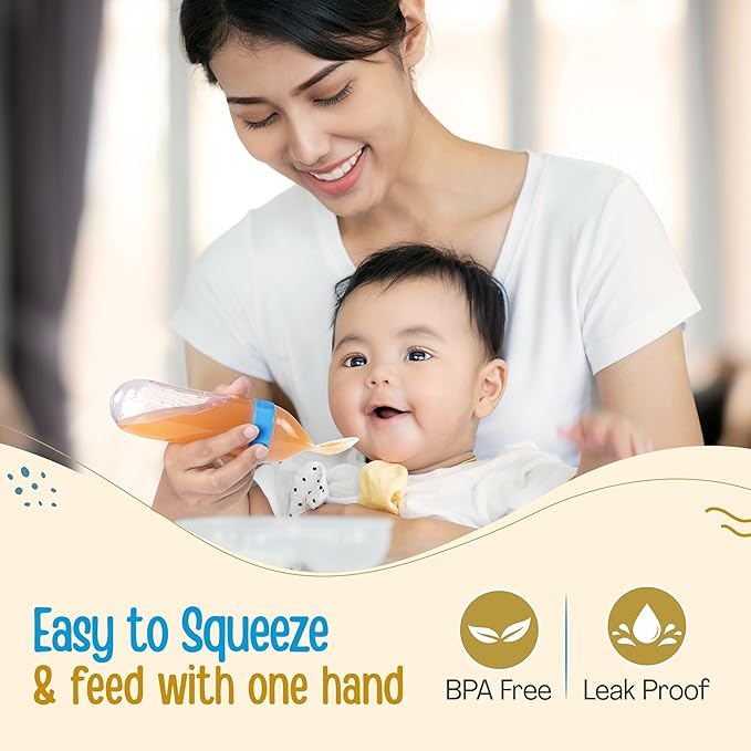 LuvLap Feeding Spoon with Squeezy Food Grade Silicone Feeder Bottle, for Infant Baby, 90ml, BPA Free