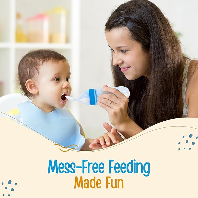 LuvLap Feeding Spoon with Squeezy Food Grade Silicone Feeder Bottle, for Infant Baby, 90ml, BPA Free