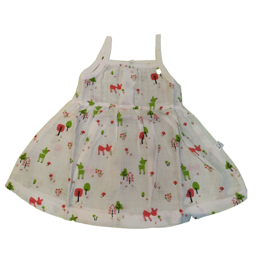 Muslin - Spaghetti Frock White (Red and Green Deer)