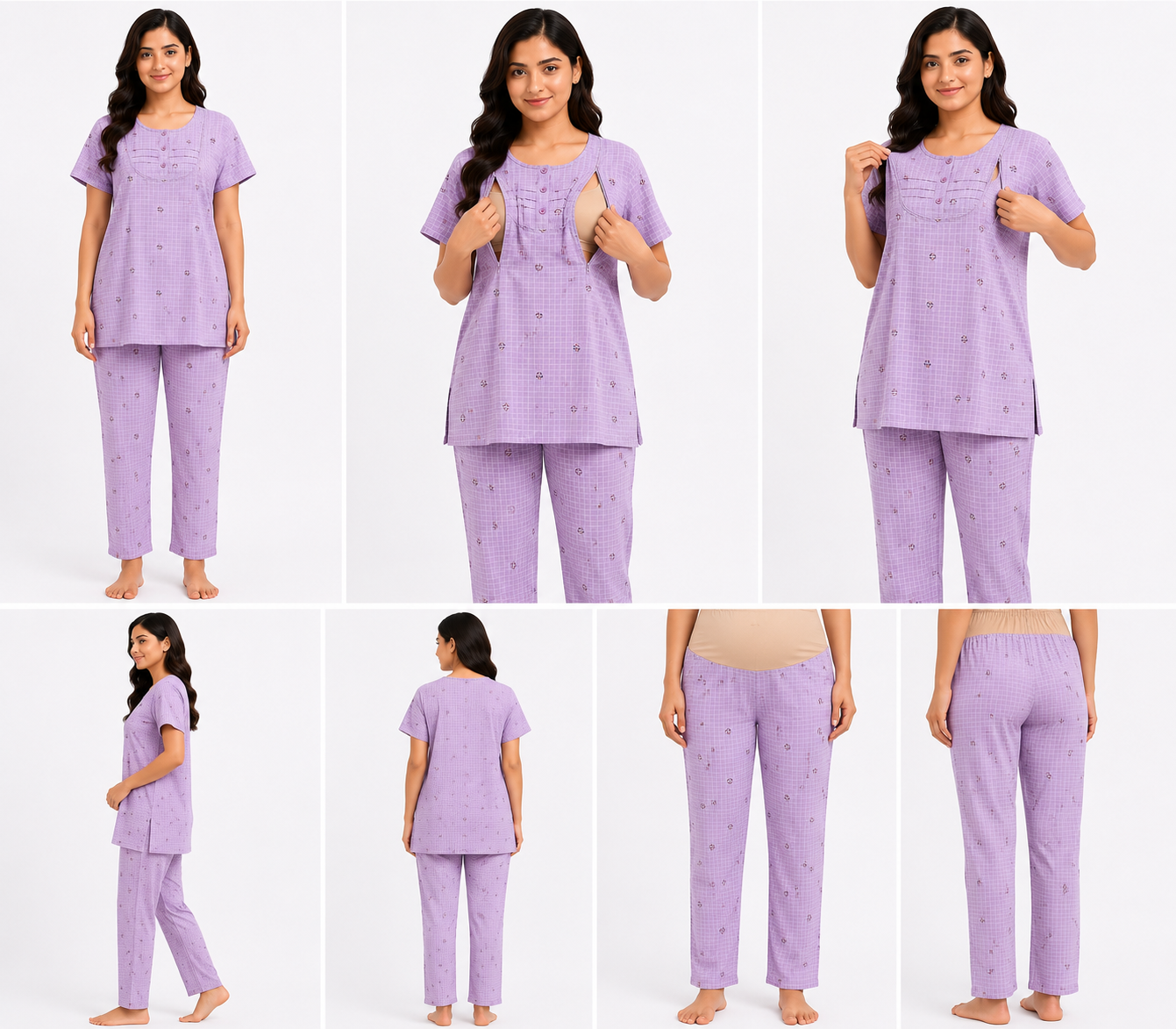 Women's Lavender Feeding Night Suit with Maternity Pant