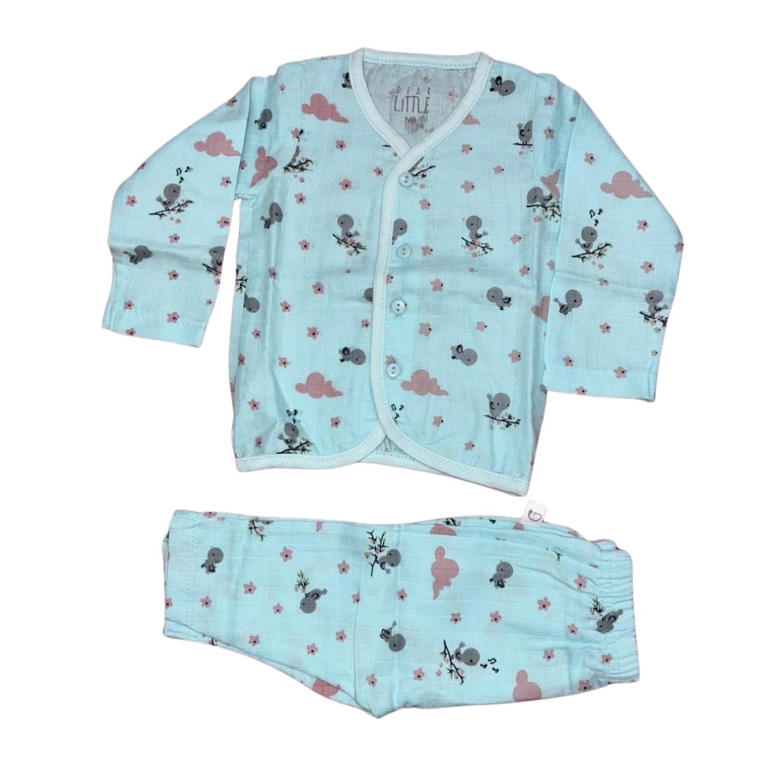 Muslin - Full sleeve vest & pant blue bird