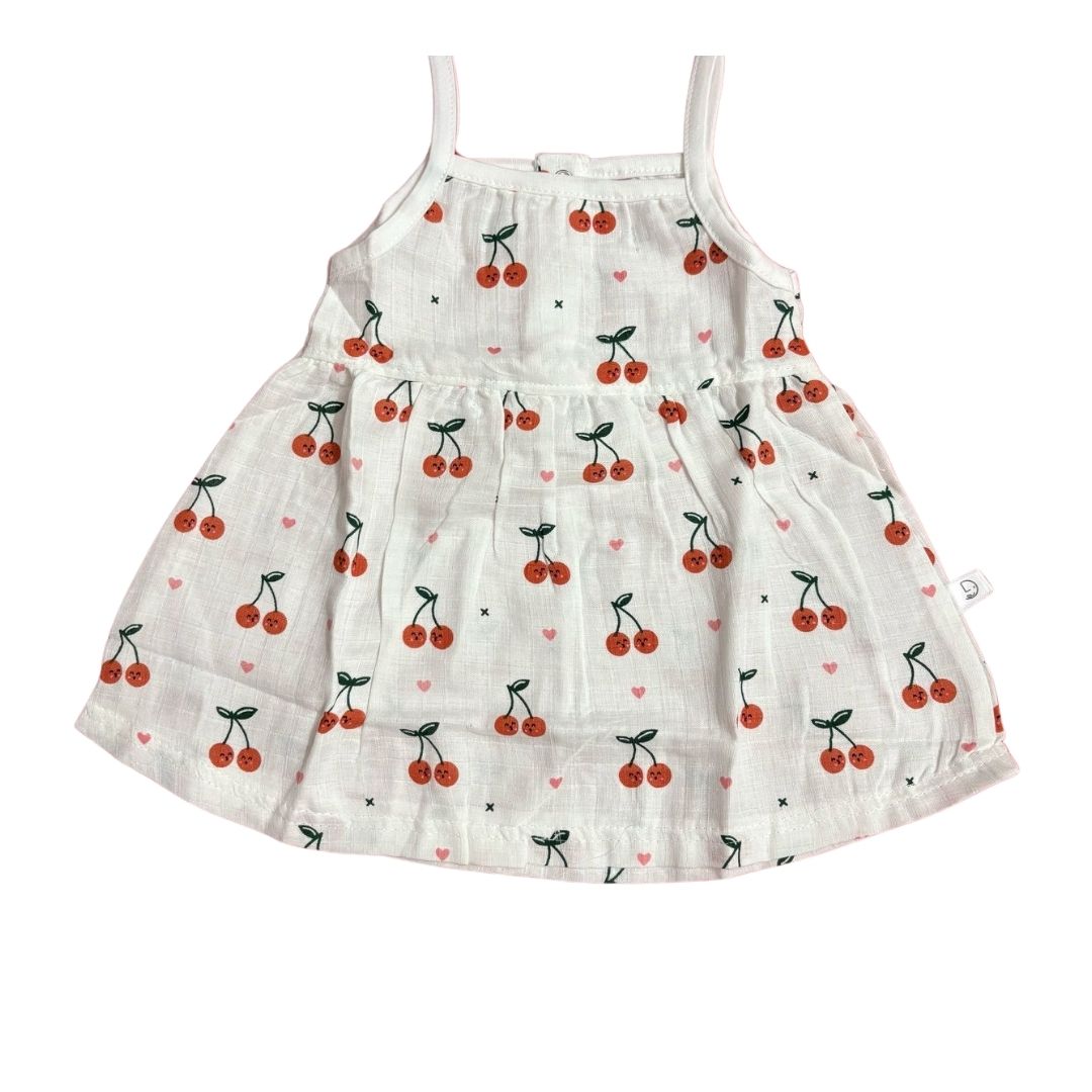 Muslin - Spaghetti Frock White (Cherry Orange)