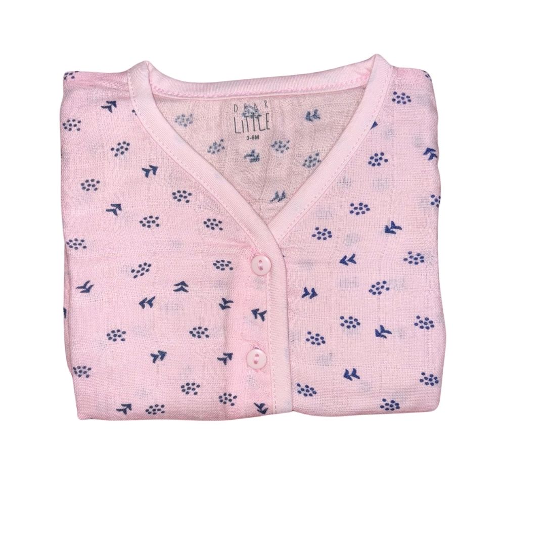 Muslin - Full sleeve vest & pant Pink Color