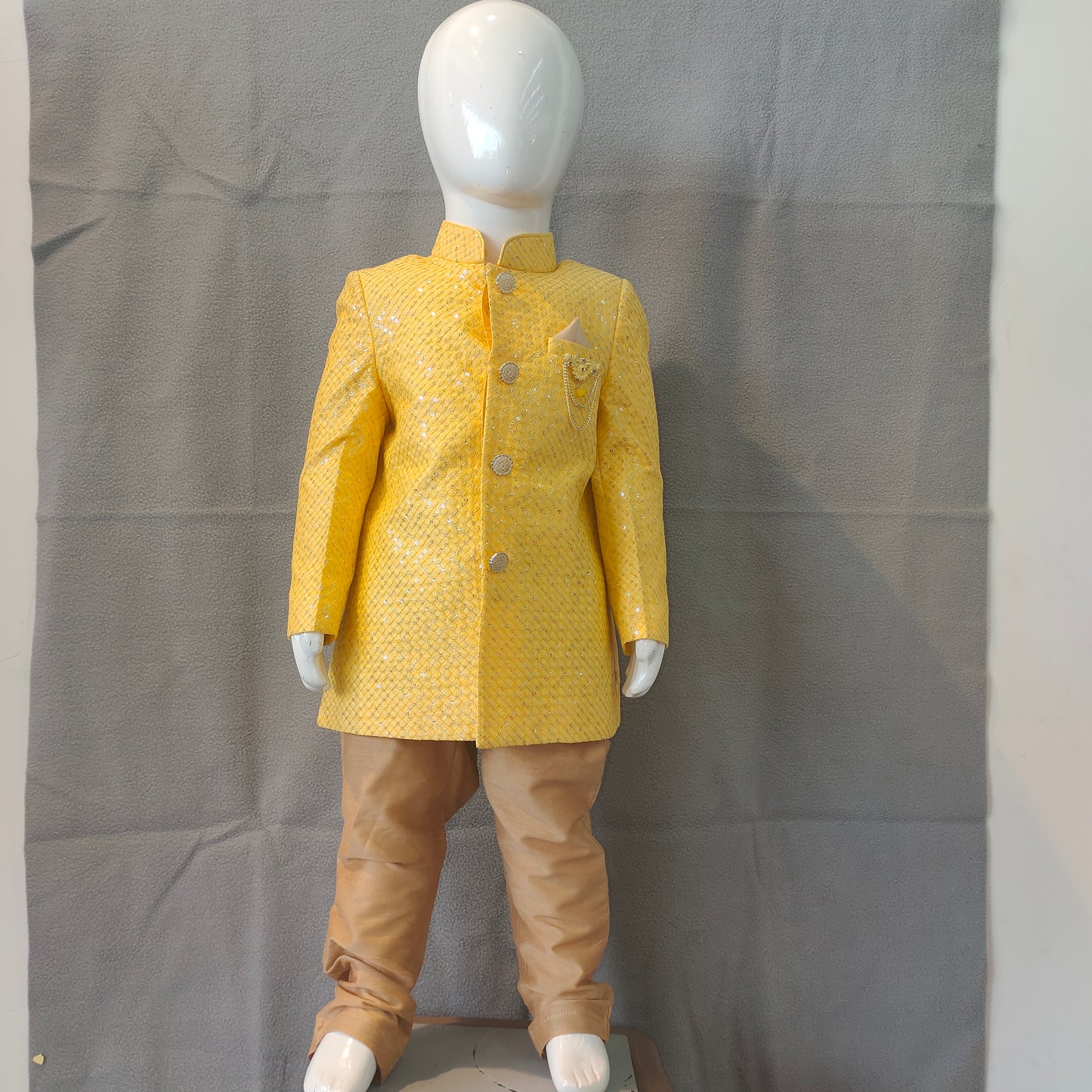 Bright Yellow Boys Ethnic Sherwani Set