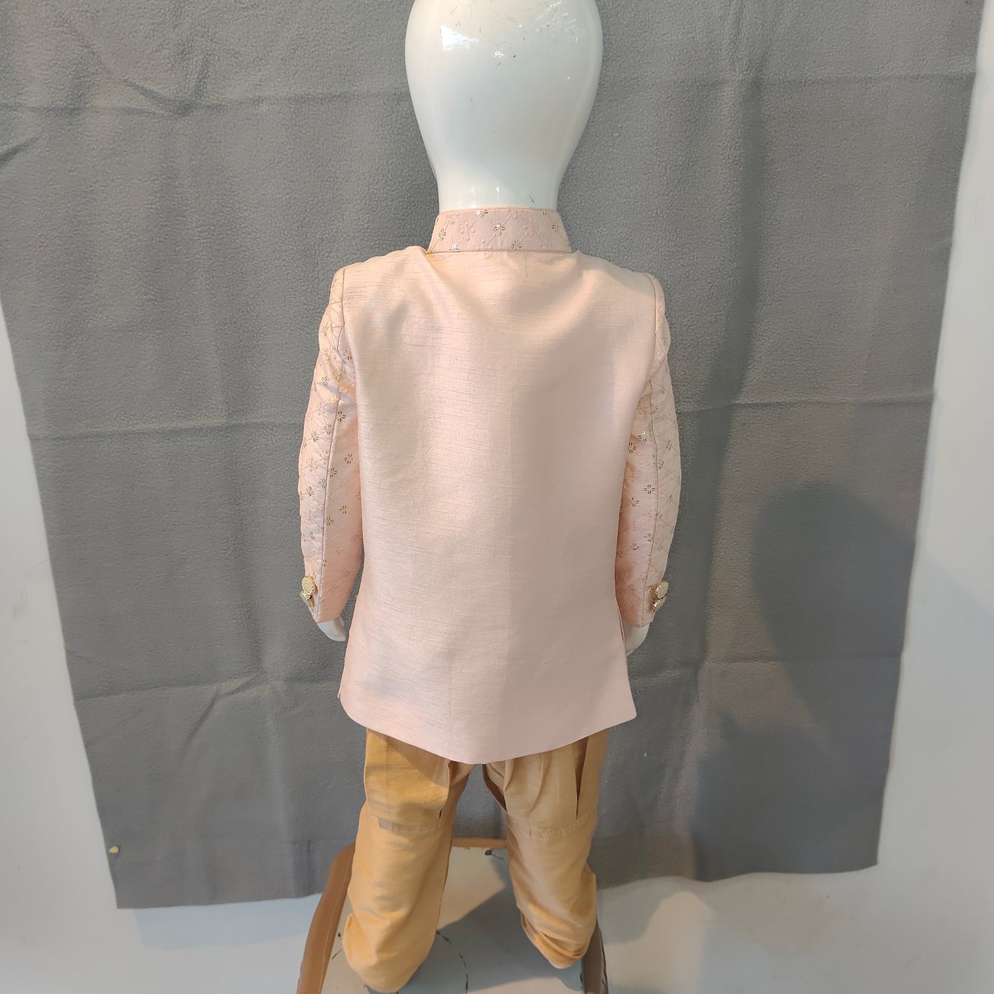 Elegant Peach Boys Sherwani Set with Golden Detailing