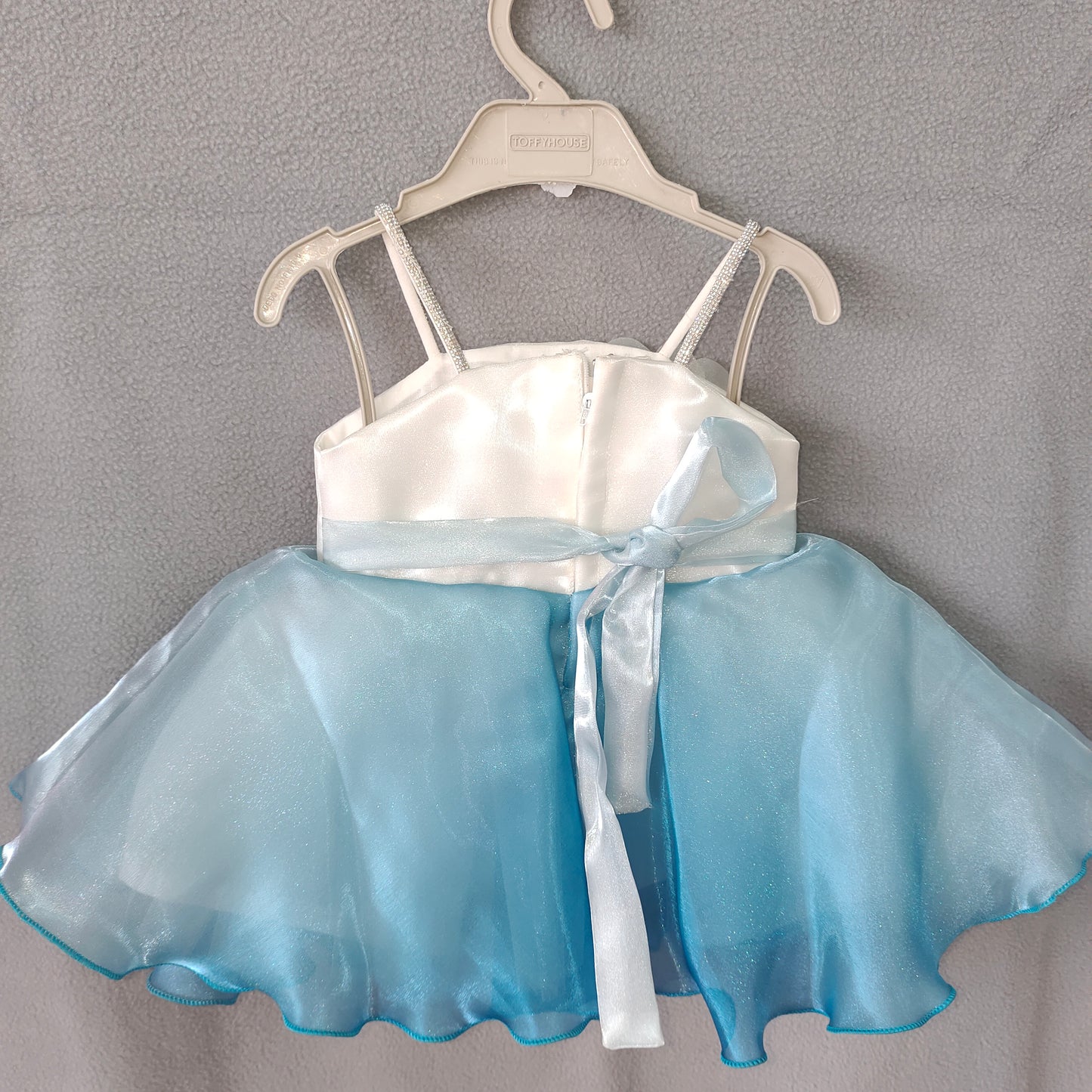 Ice Blue Princess Party Dress – Shimmer White & Blue Gown with Floral Embellishments | NewBorn to 6 Months