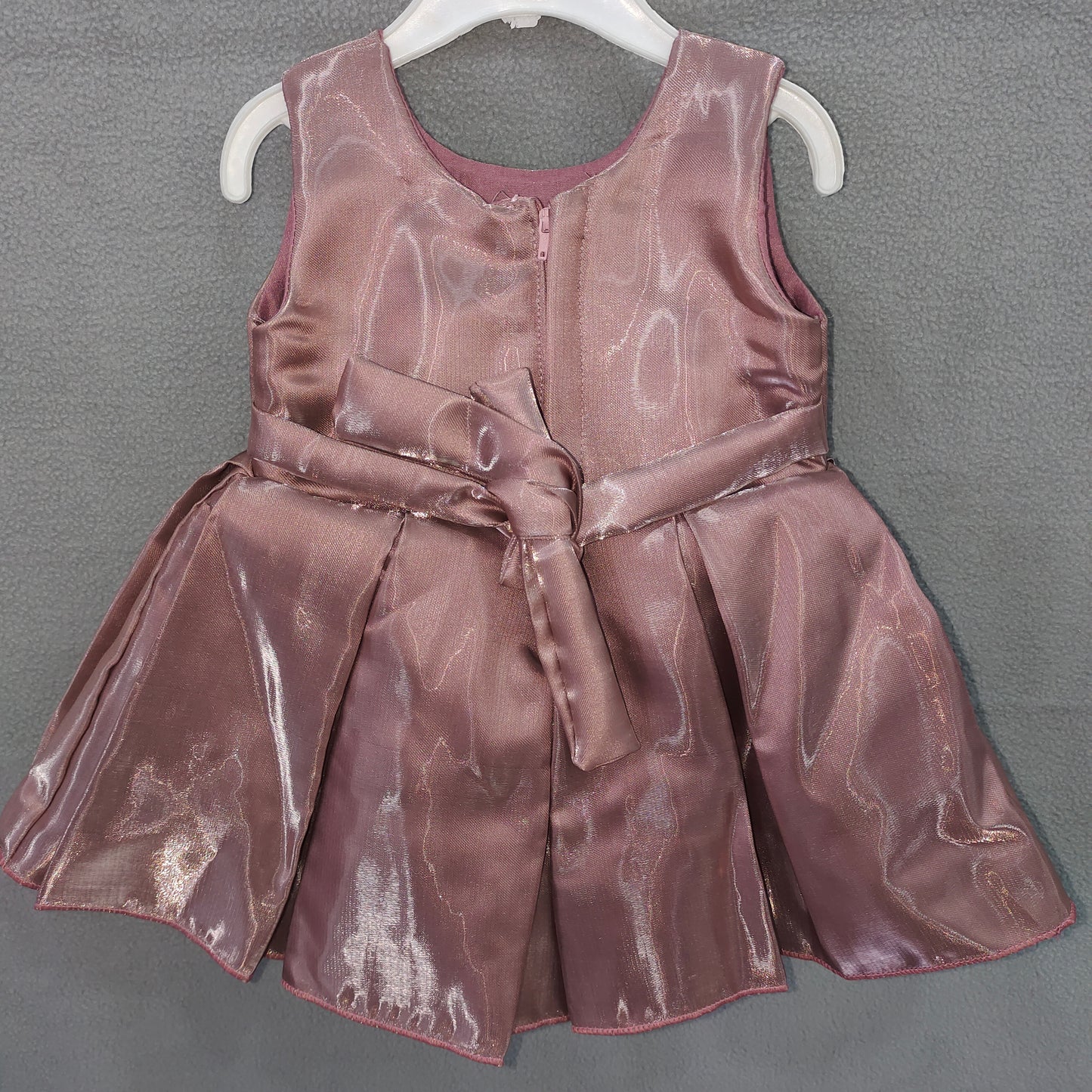 Elegant Baby Girl Party Dress – Shimmer Rose Pink Gown with 3D Floral Design | New Born to 3 Months