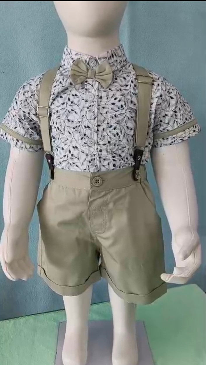 Baby Boys Floral Printed Shirt & Suspender Shorts Set | 24-36 Months