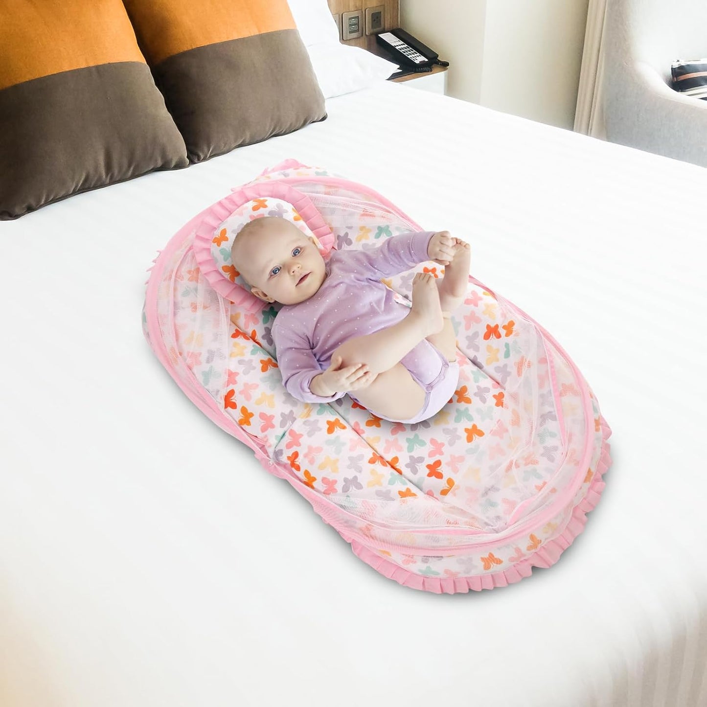 Mee Mee Baby Carry Nest & Lounger Set with Mosquito Net & Head Support Cushion Butterfly Design