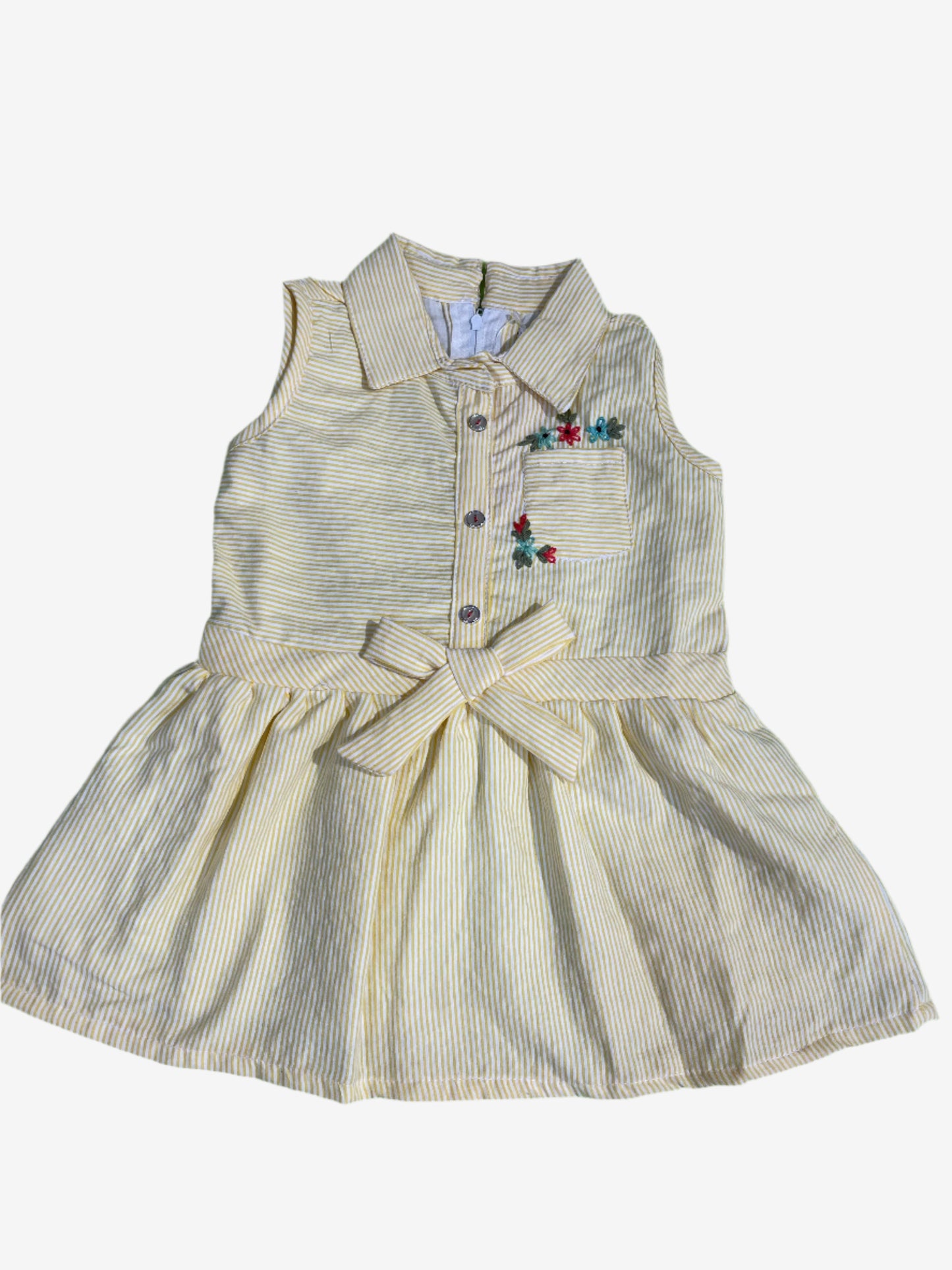 Light yellow and white vertical pinstripes cotton frock