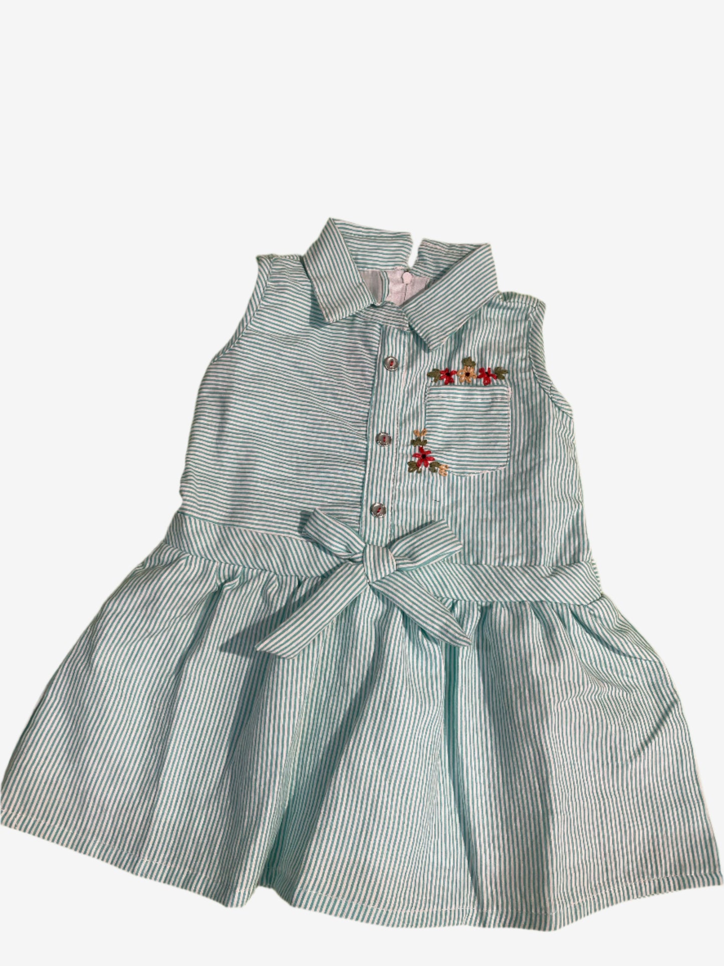 Light Green and white vertical pinstripes cotton frock