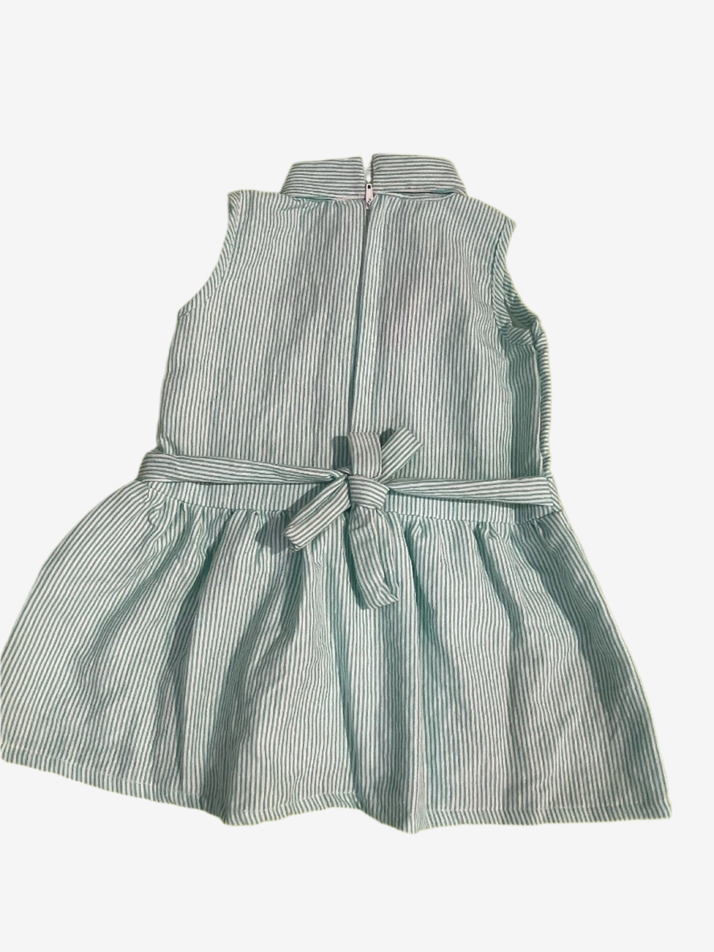 Light Green and white vertical pinstripes cotton frock
