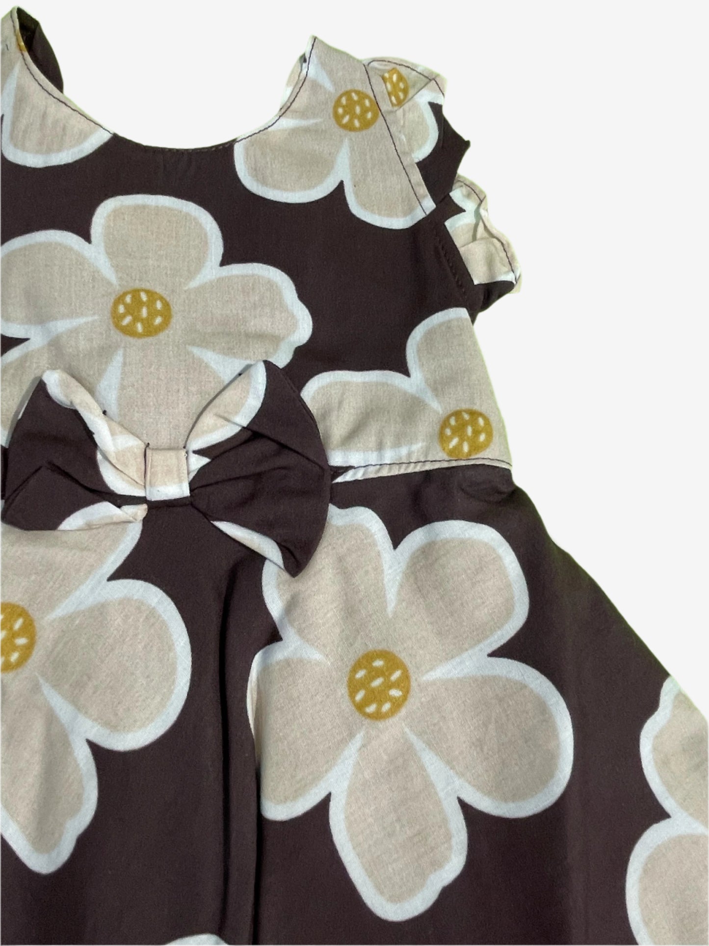 Floral brown background white flowers Cotton Frock
