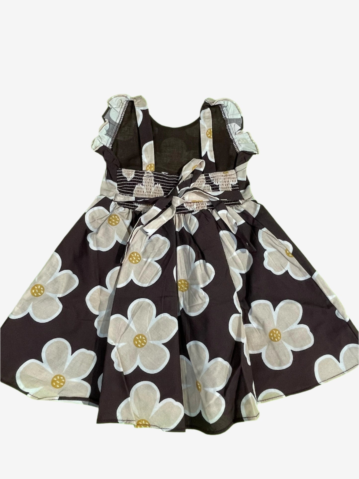 Floral brown background white flowers Cotton Frock