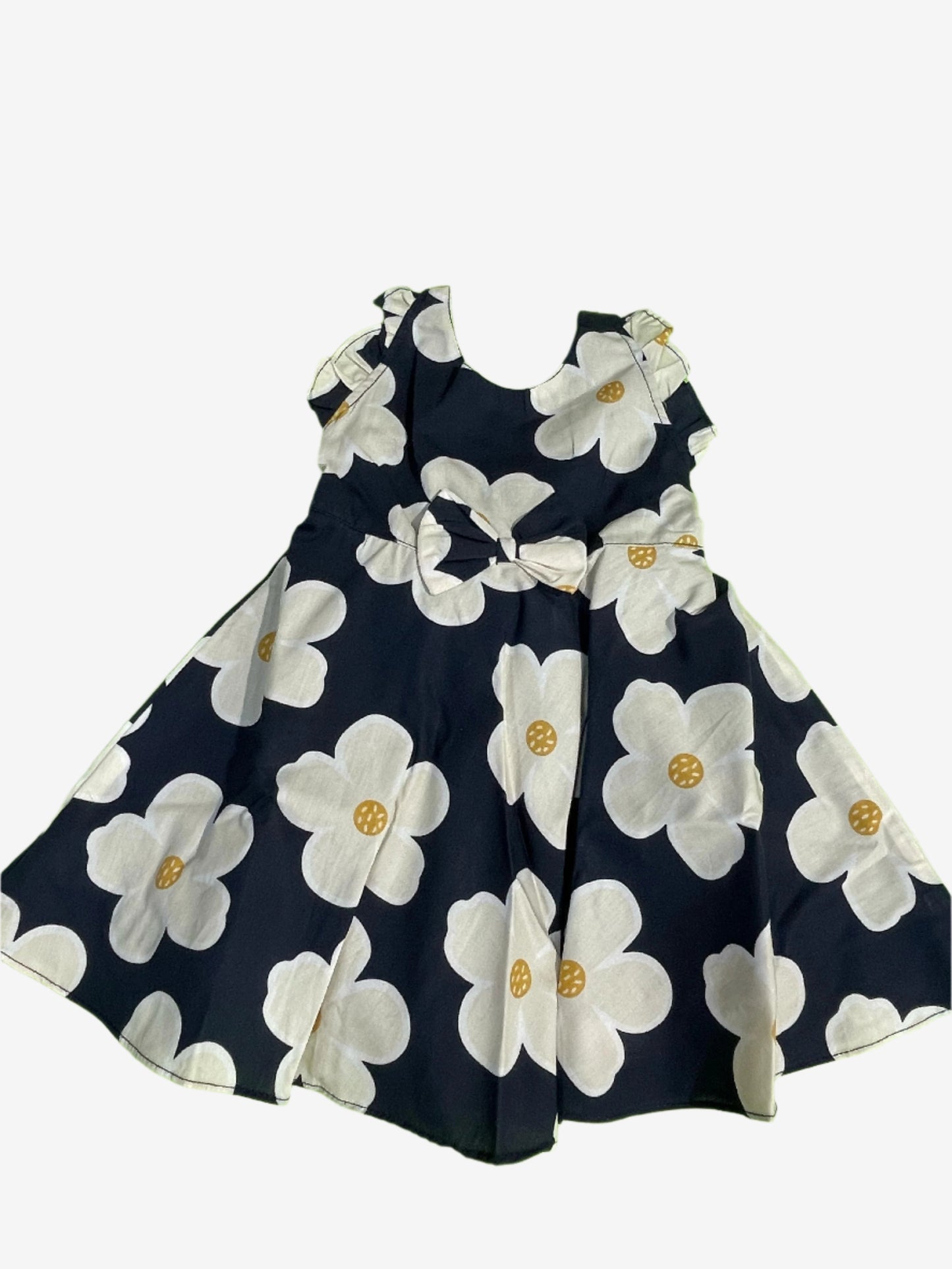 Floral dark navy blue background white flowers Cotton Frock