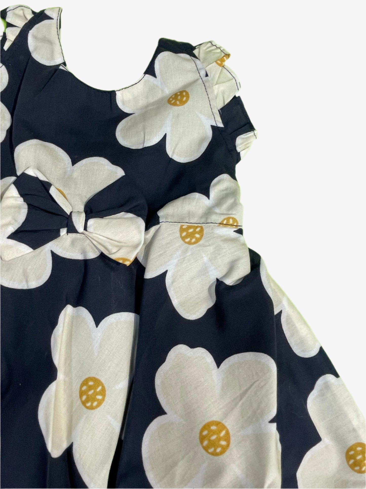 Floral dark navy blue background white flowers Cotton Frock