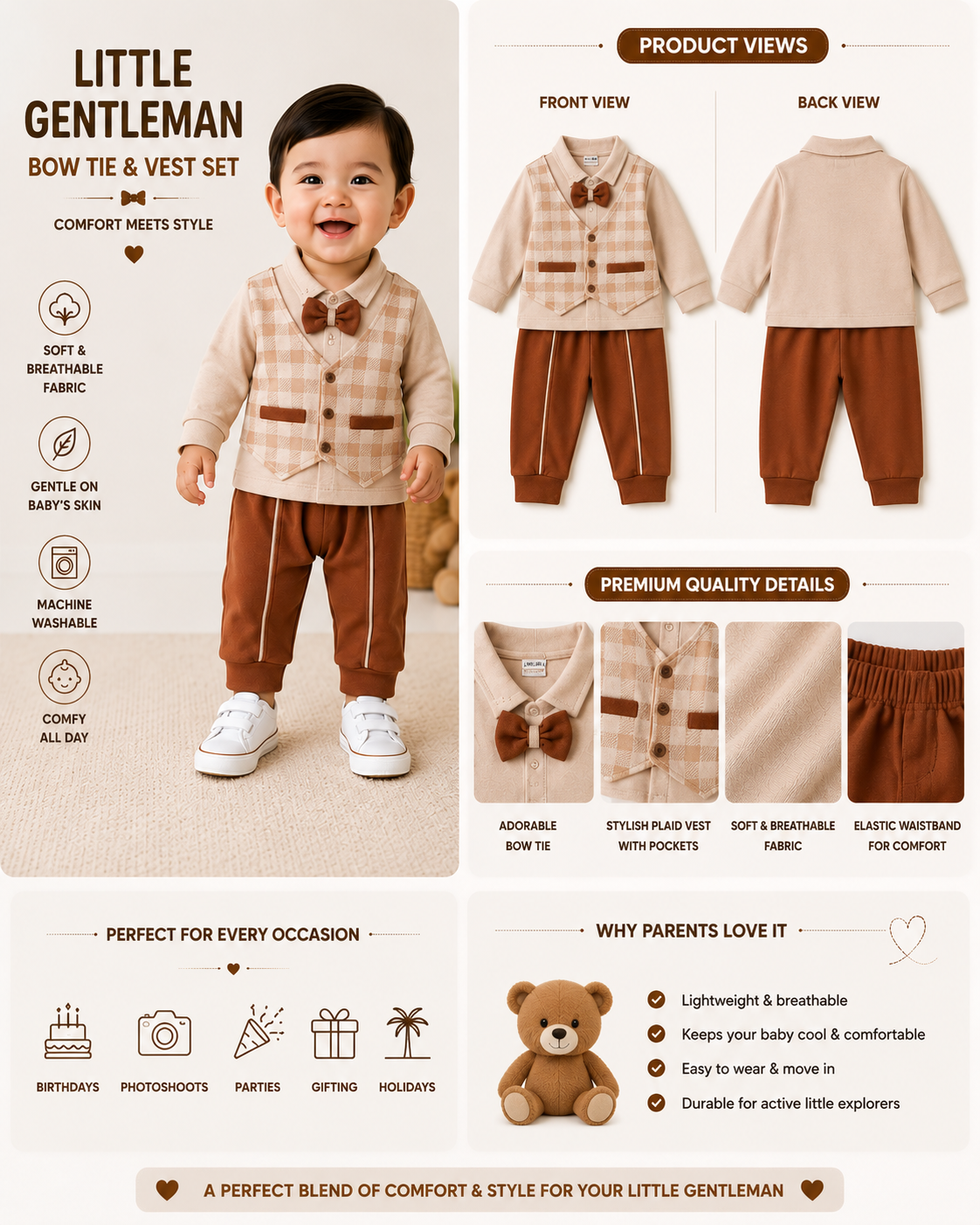 Baby Boys Formal Checkered Vest Clothing Set