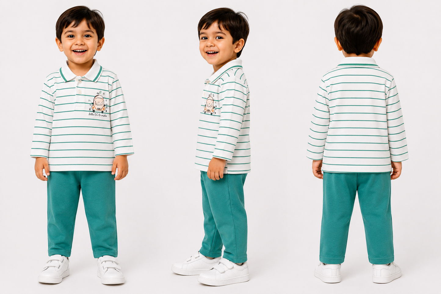 Feel It Baby Boys Cotton Polo T-Shirt & Pant Set – White & Mint Green (18-24 Months)