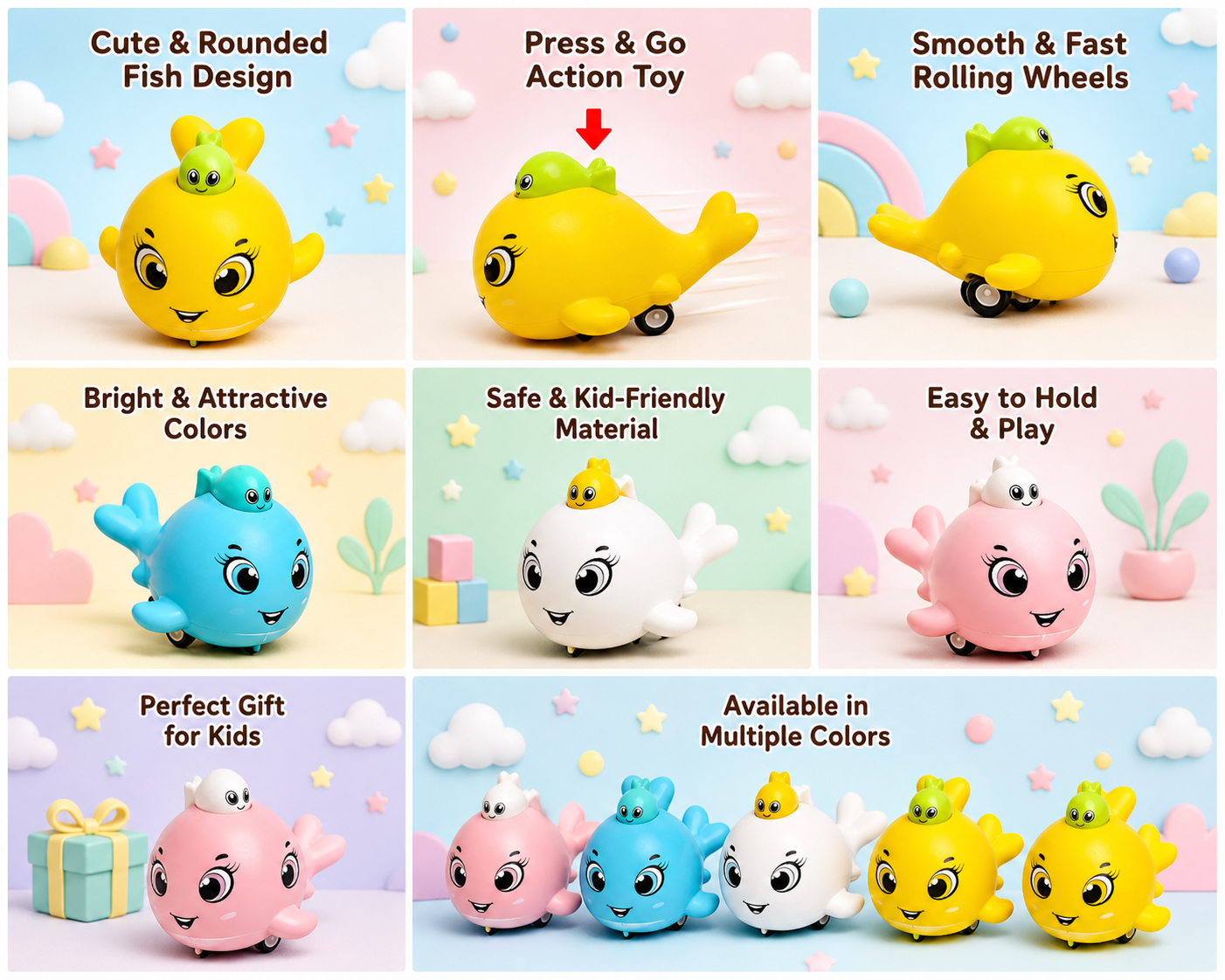 Fish Press & Go Toy Car for Kids