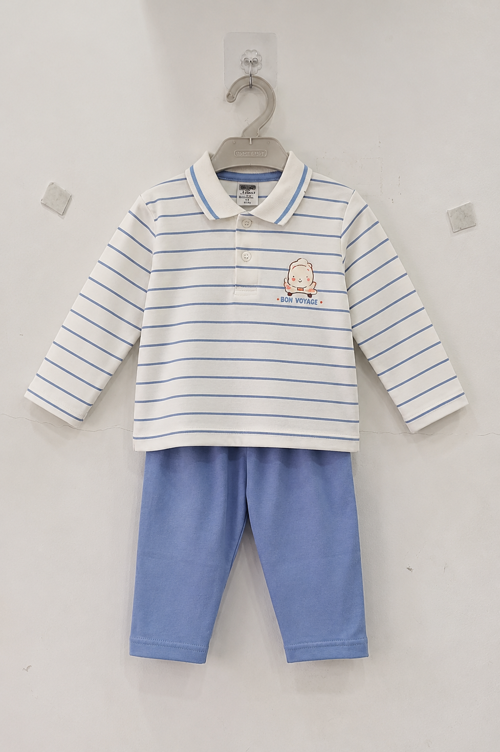 Feel It Baby Boys Cotton Polo T-Shirt & Pant Set – White & Sky Blue (18-24 Months)