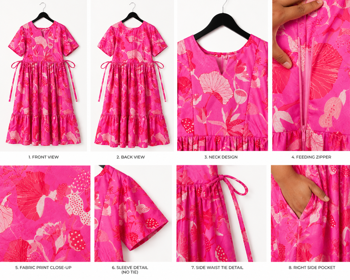 Maternity & Feeding Dress | Nursing Dress with Side Waist Ties | M