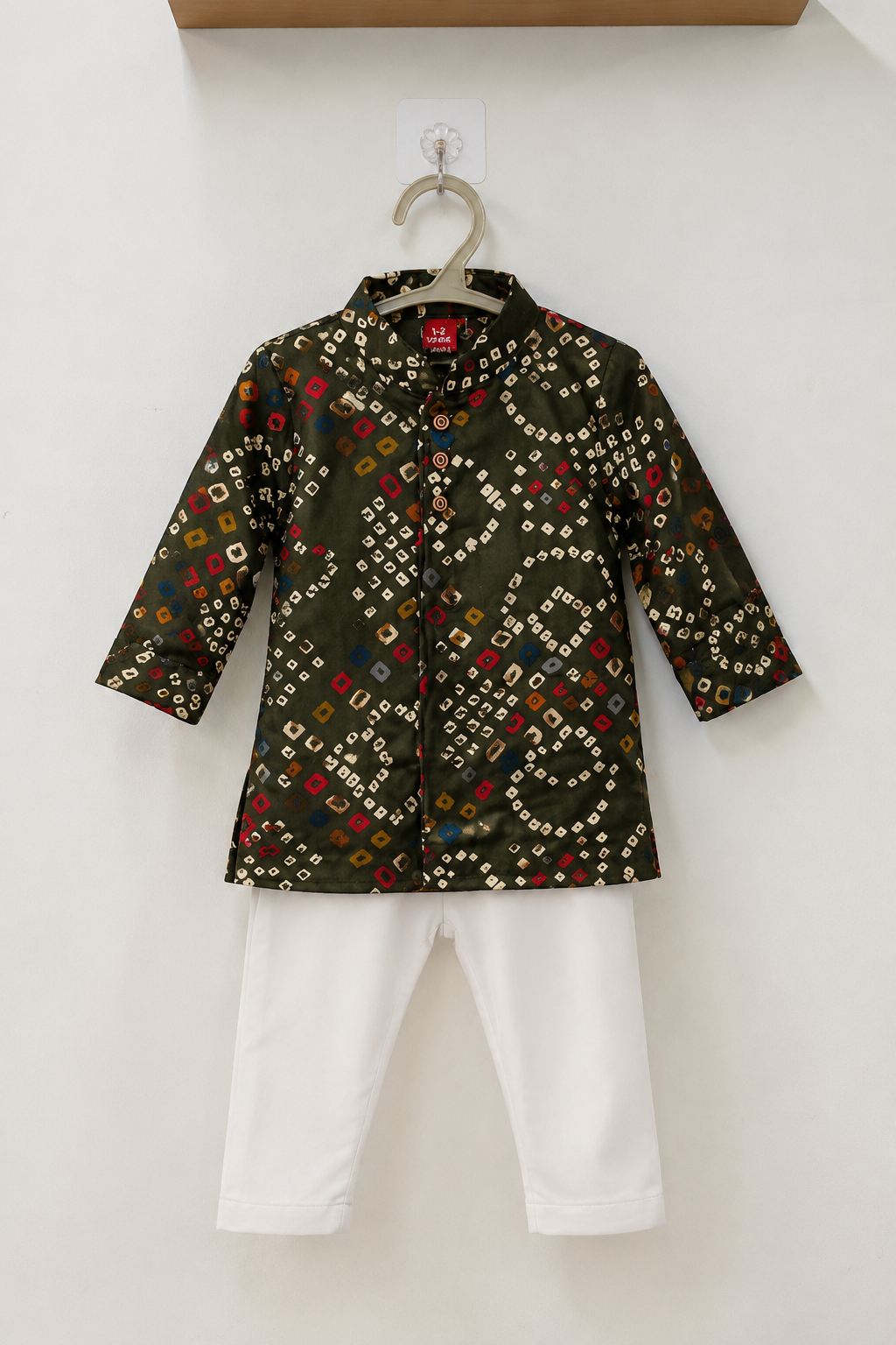 Boys Olive Green Printed Kurta Pajama Set | Traditional Ethnic Festive Wear | 9-12 Months