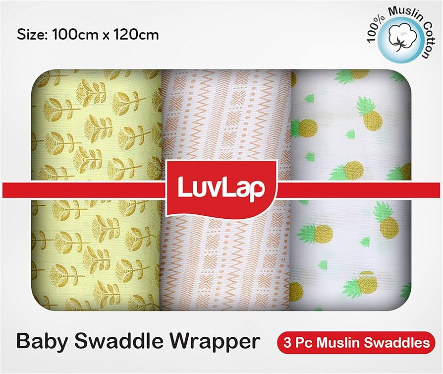 LuvLap Cotton Muslin Baby Swaddle Set (Pack of 3)