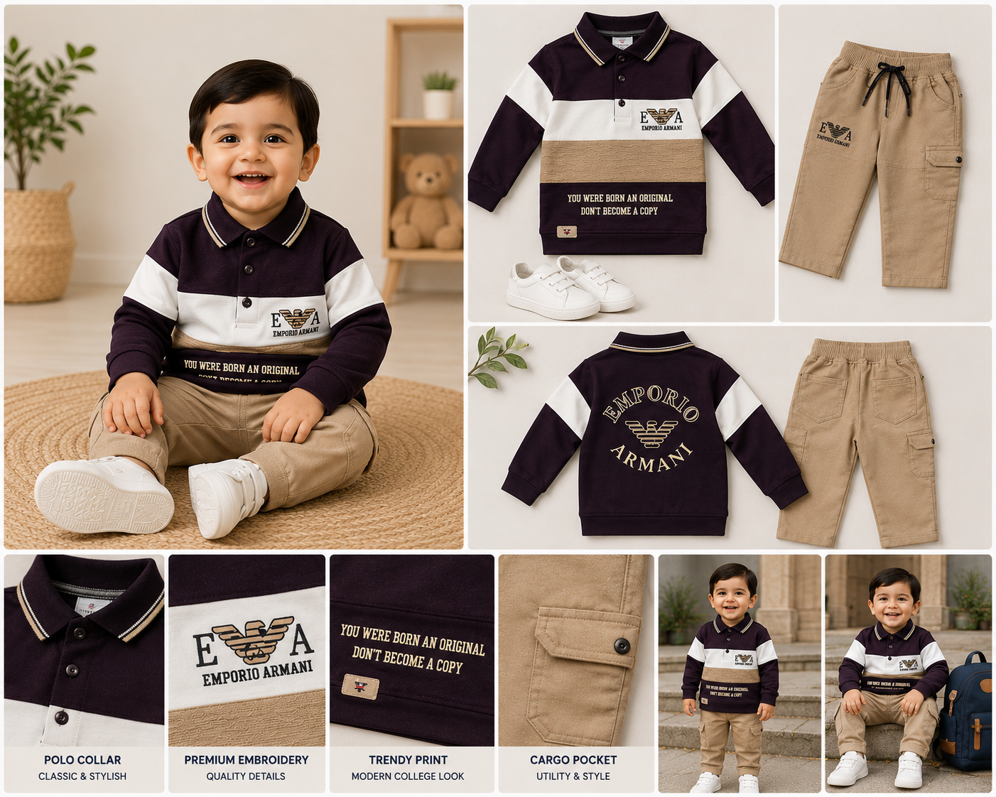 Boys Premium Polo T-Shirt & Cargo Pants Set