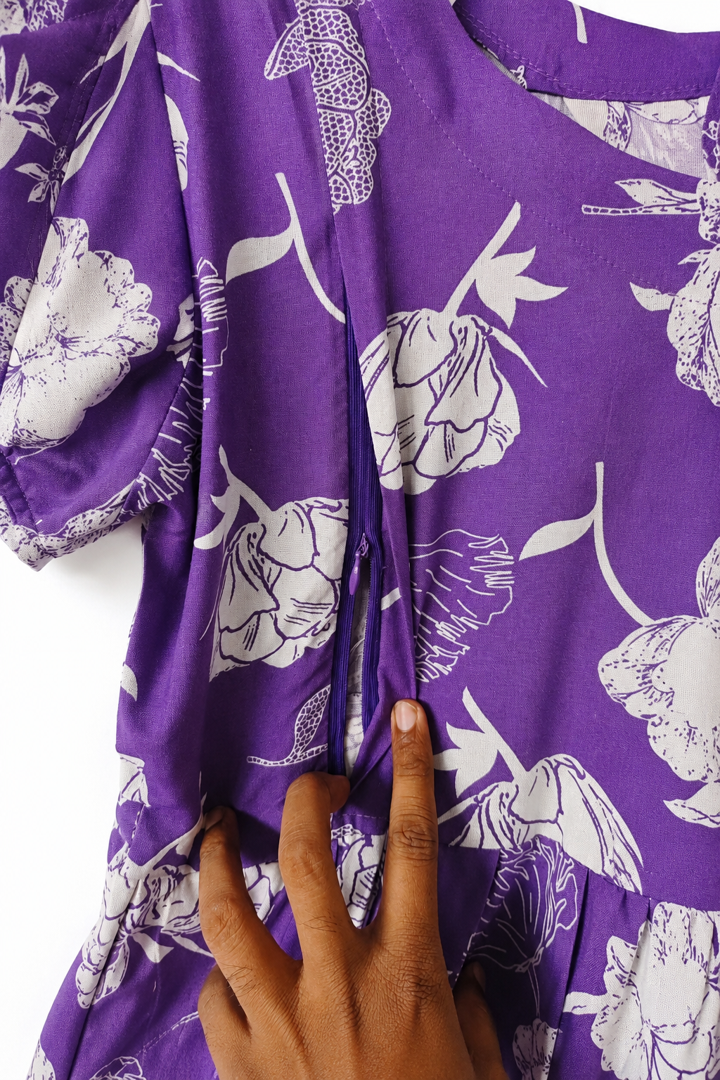 Women's Purple Floral Maternity & Feeding Dress | Nursing Dress with Adjustable Side Ties