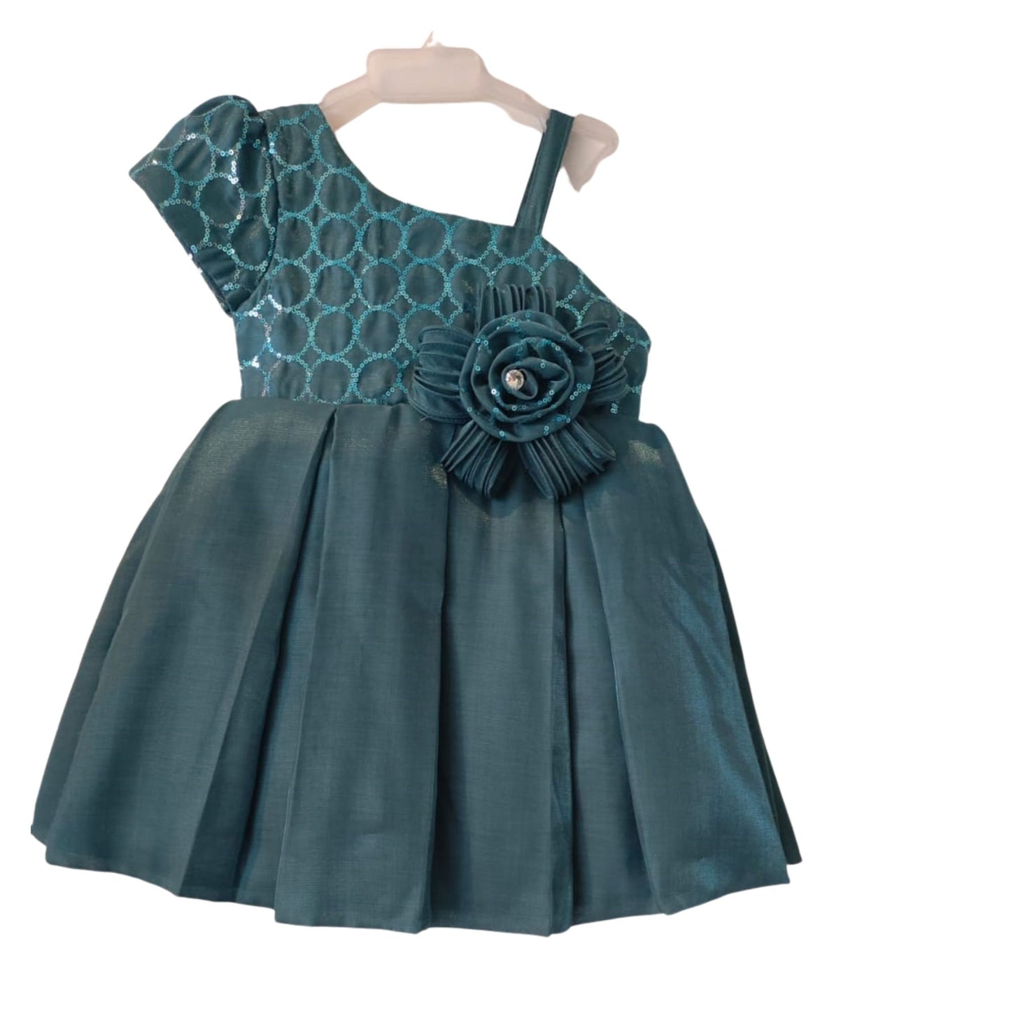 Teal One-Shoulder Sequin Party Dress for Girls