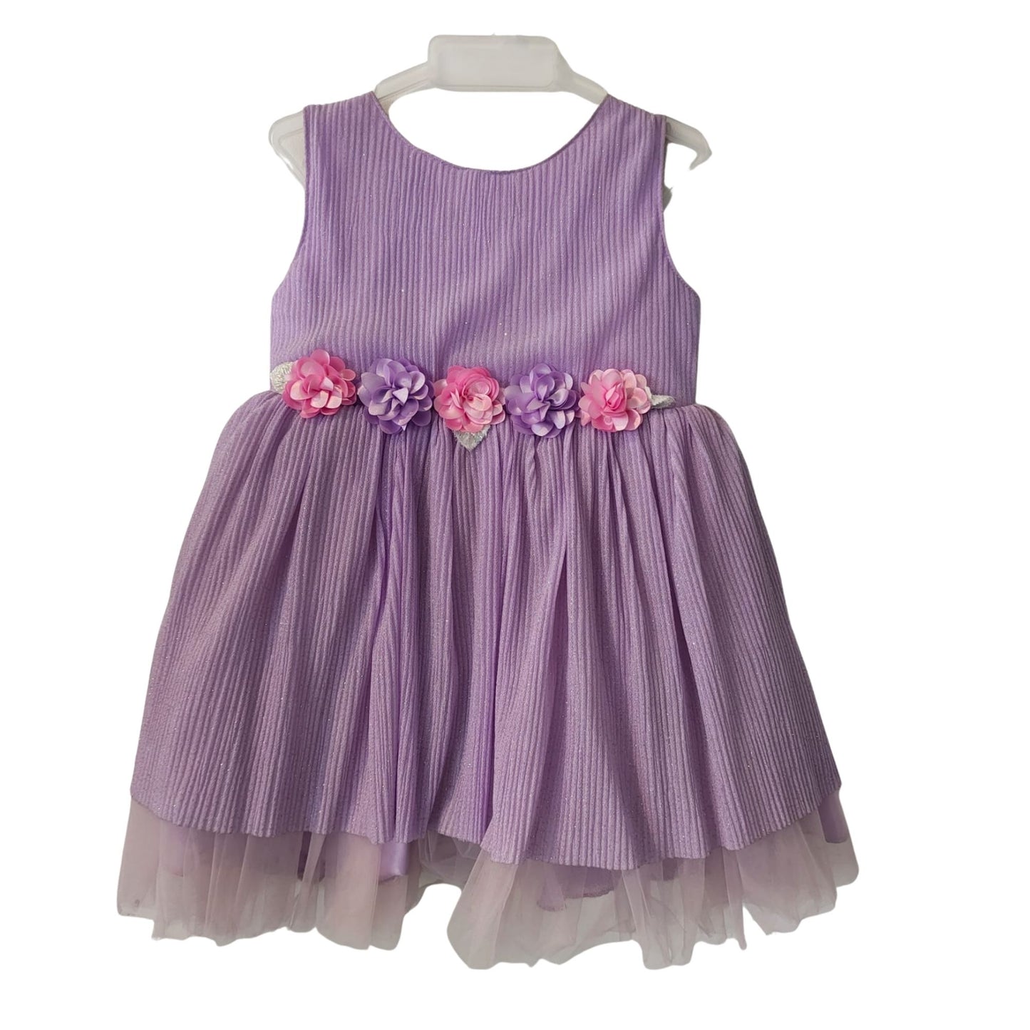 Lavender Party Wear Frock for Baby Girls with Floral Waist Belt