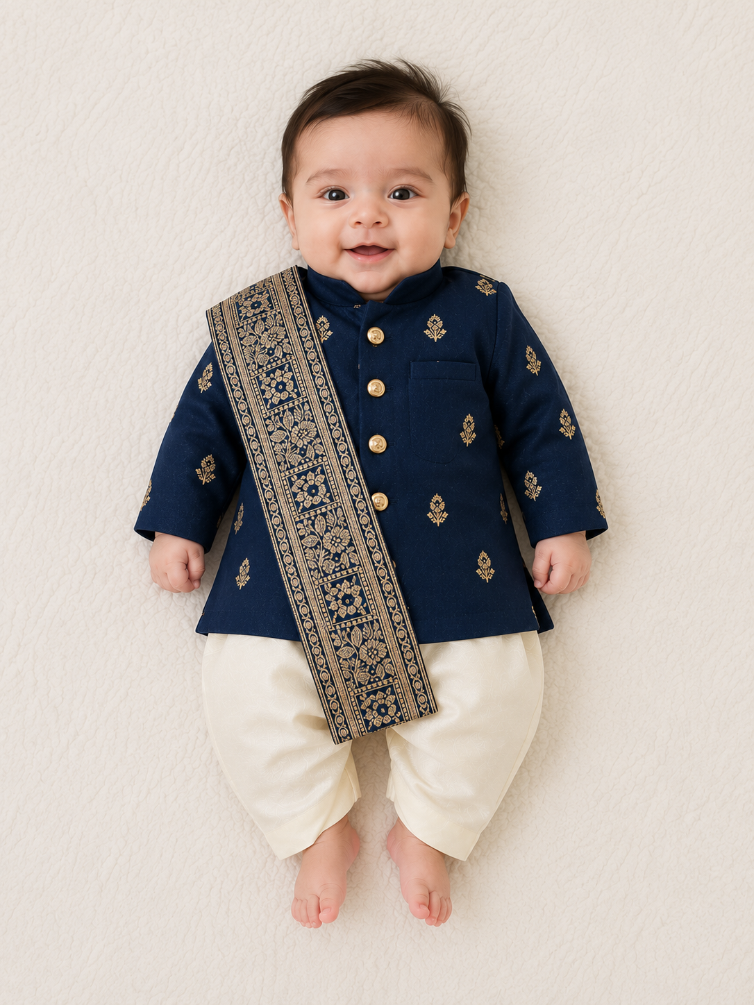 Boys Royal Blue Ethnic Kurta Pajama Set with Embroidered Dupatta | Traditional Festive Wear